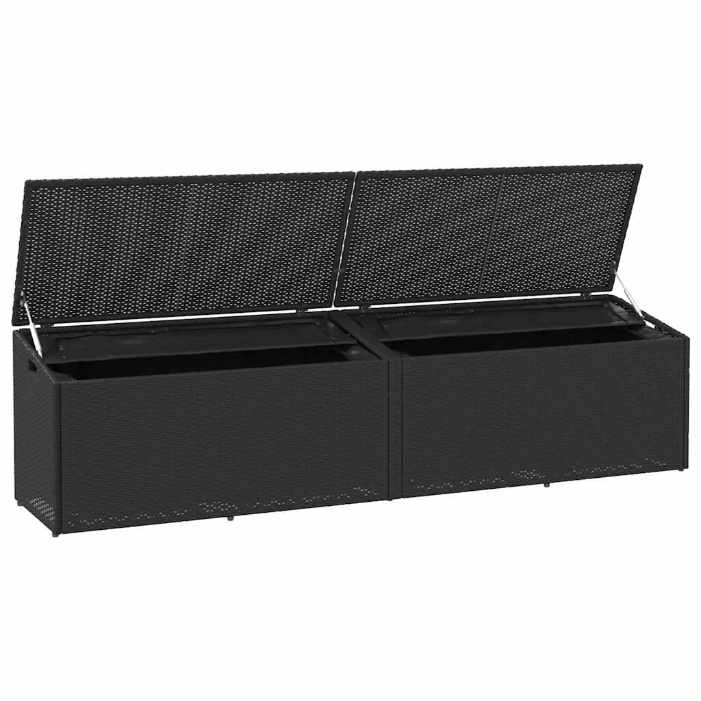 Caixa de arrumação para jardim 220x50x58 cm vime PE preto