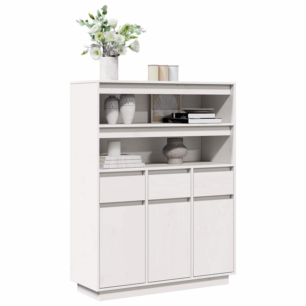Aparador alto 89x34x116,5 cm madeira de pinho maciça branco