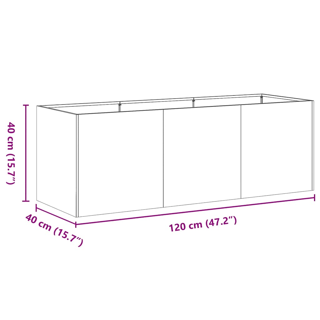 Planter 120x40x40 cm aço galvanizado