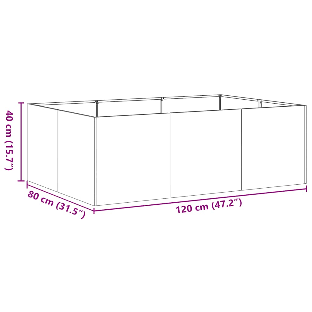 Vaso/floreira 120x80x40 cm aço verde azeitona