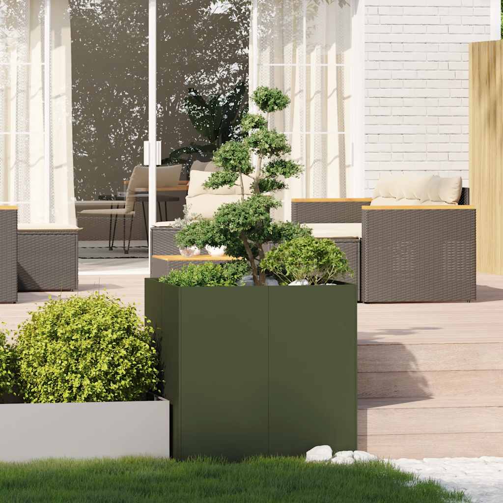 Vaso floreira 80x80x80 cm aço verde azeitona