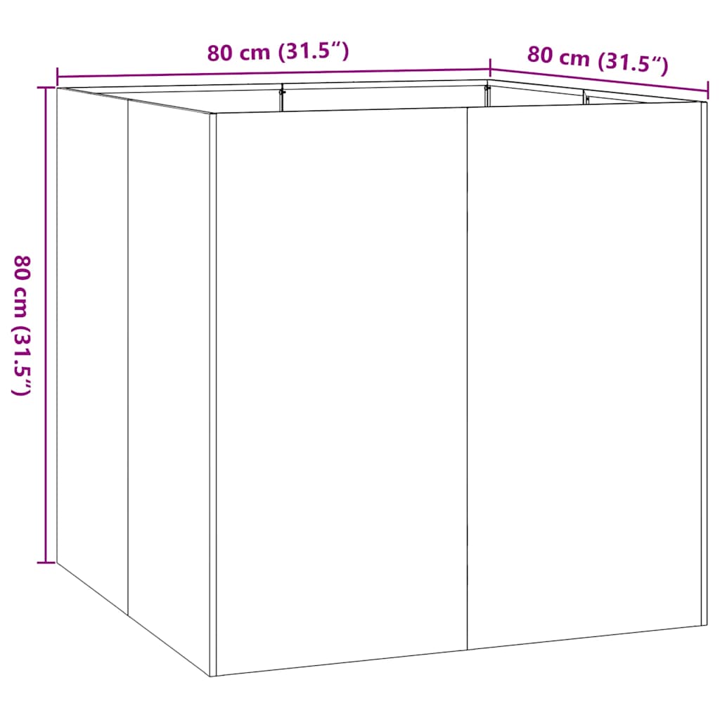 Floreira enferrujada 80x80x80 cm aço resistente