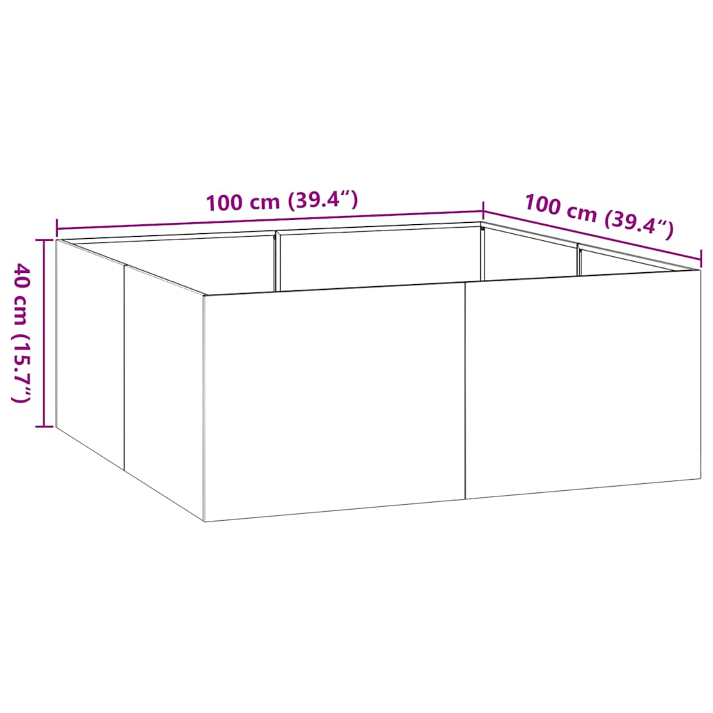 Vaso floreira 100x100x40 cm aço branco