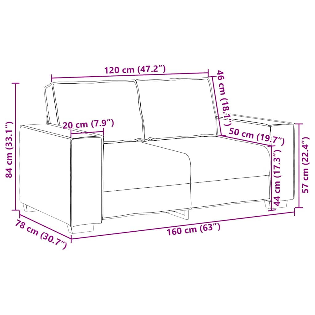Sofá de 2 lugares cinza claro 120 cm tecido
