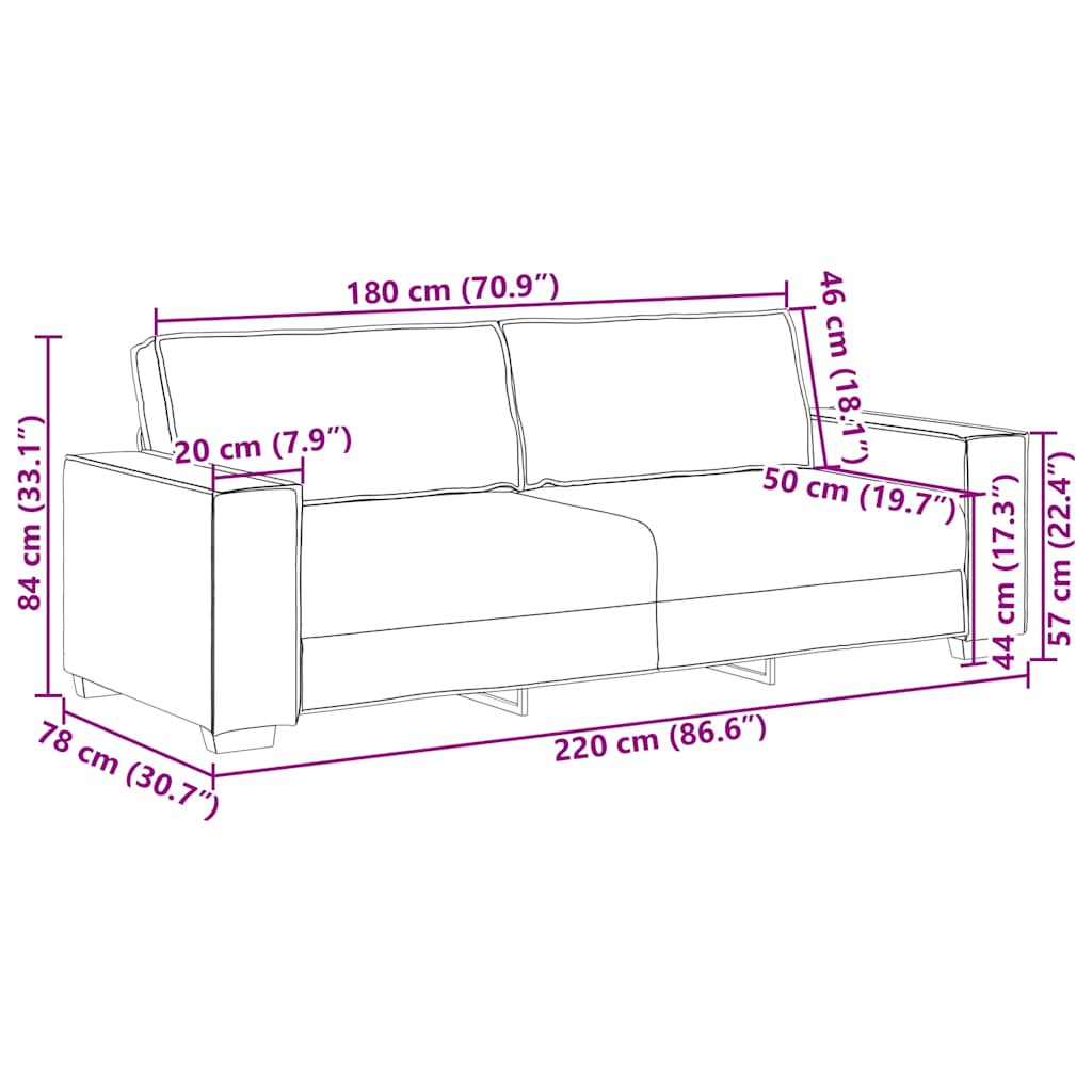 Sofá de 3 lugares marrom 180 cm tecido