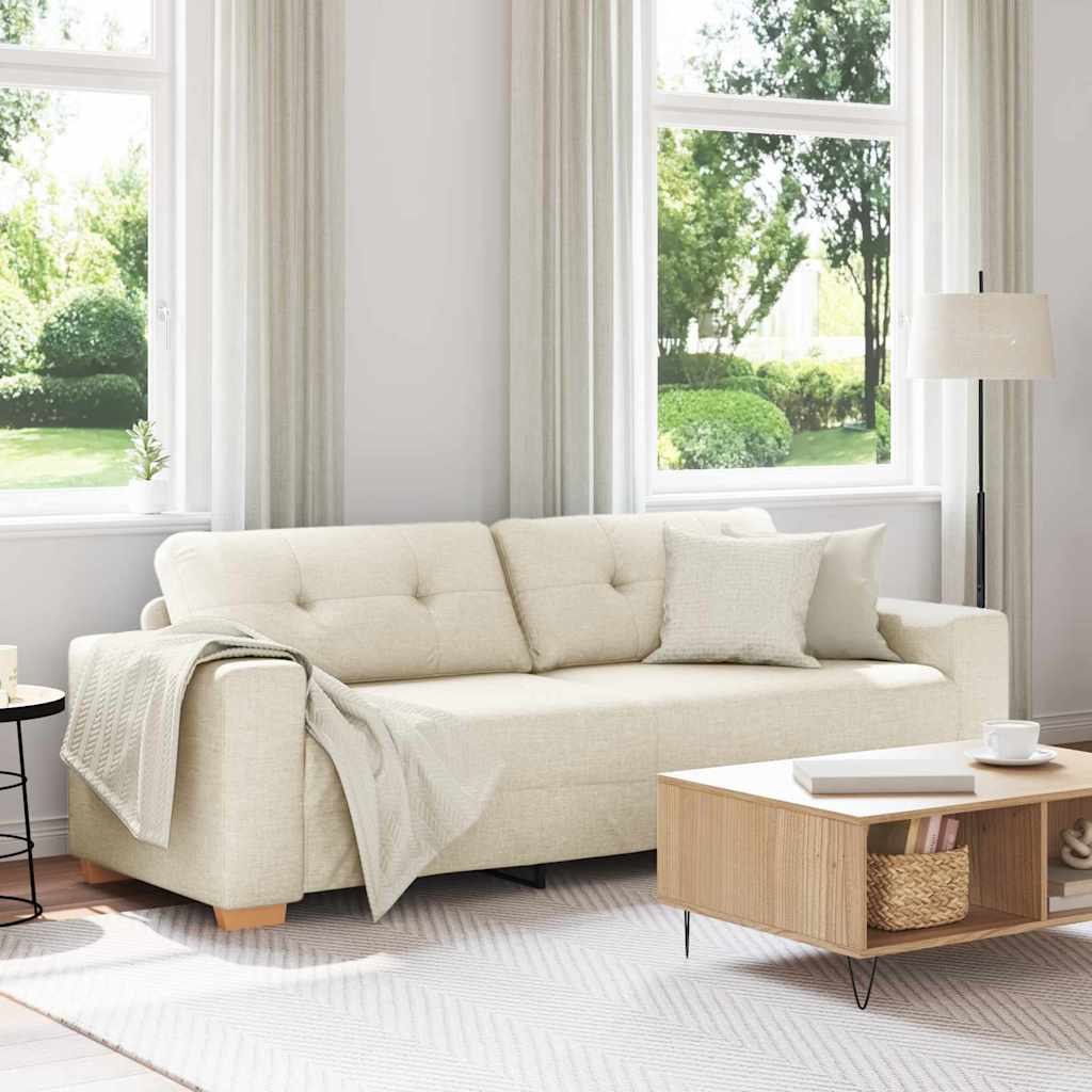 Sofá com almofada com travesseiro Bege 220 x 78 x 84 cm Linho