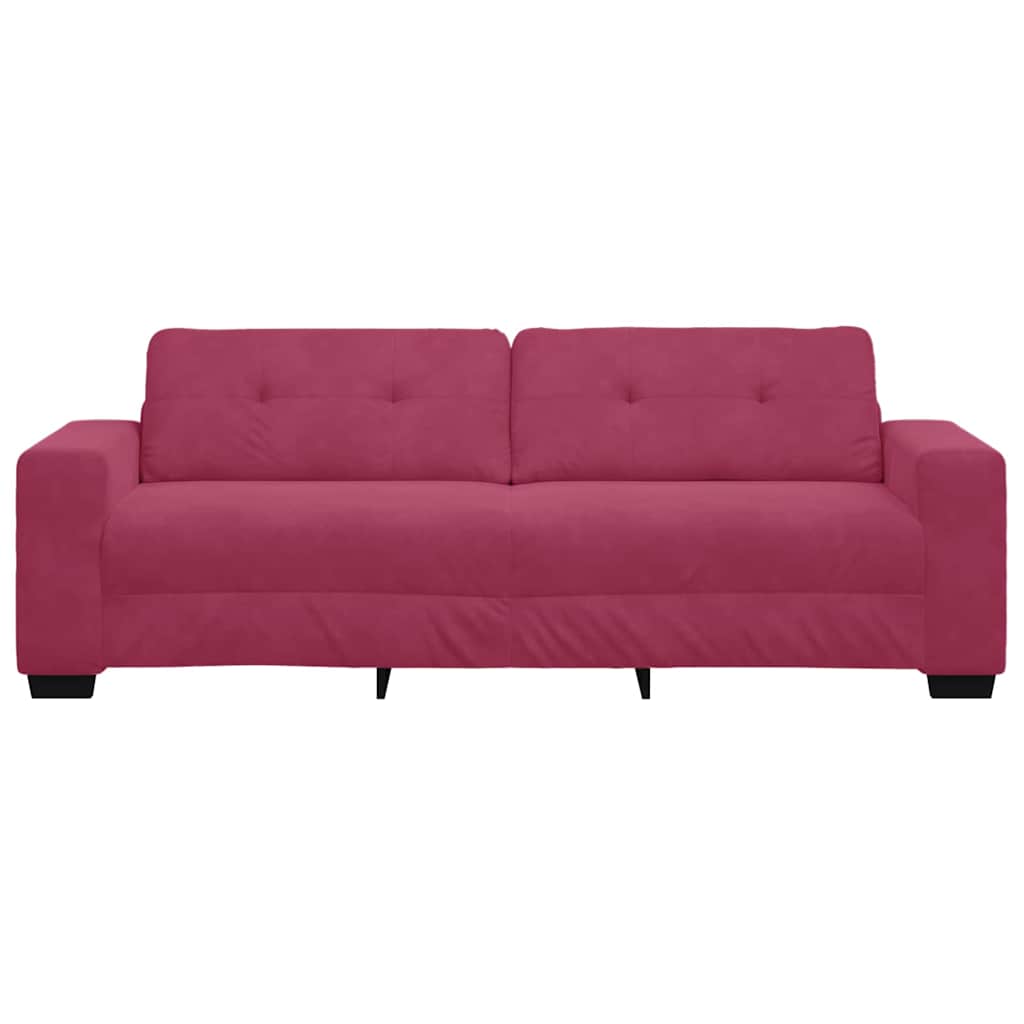 Sofá de 3 Lugares com almofada vermelho tinto Veludo