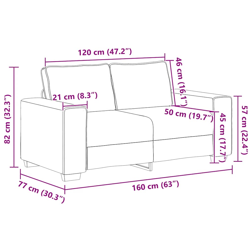 Sofá de 2 lugares tecido 120 cm cinzento-acastanhado