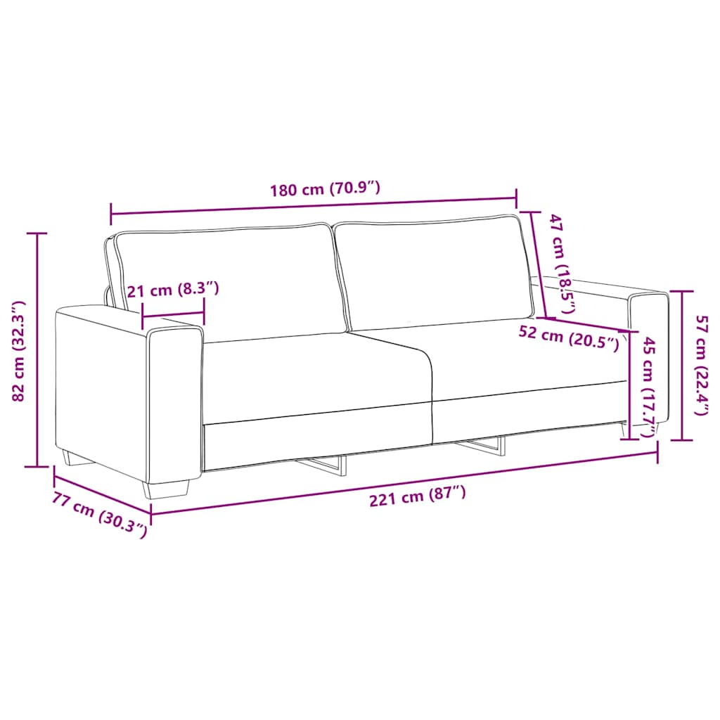 Sofá de 3 lugares 180 cm tecido cinza-claro