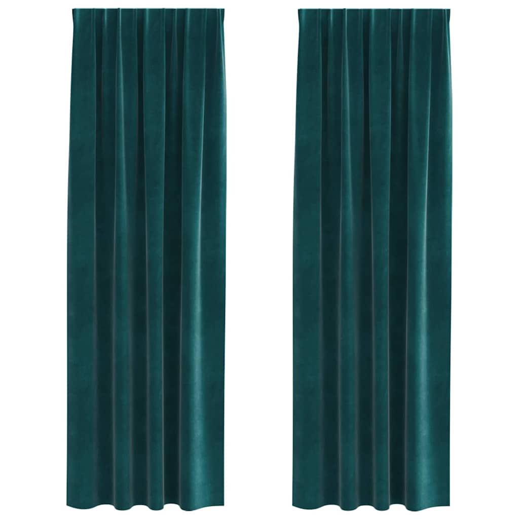 Cortinas com cortinas 2 pcs Verde-escuro 140 x 225 cm Veludo