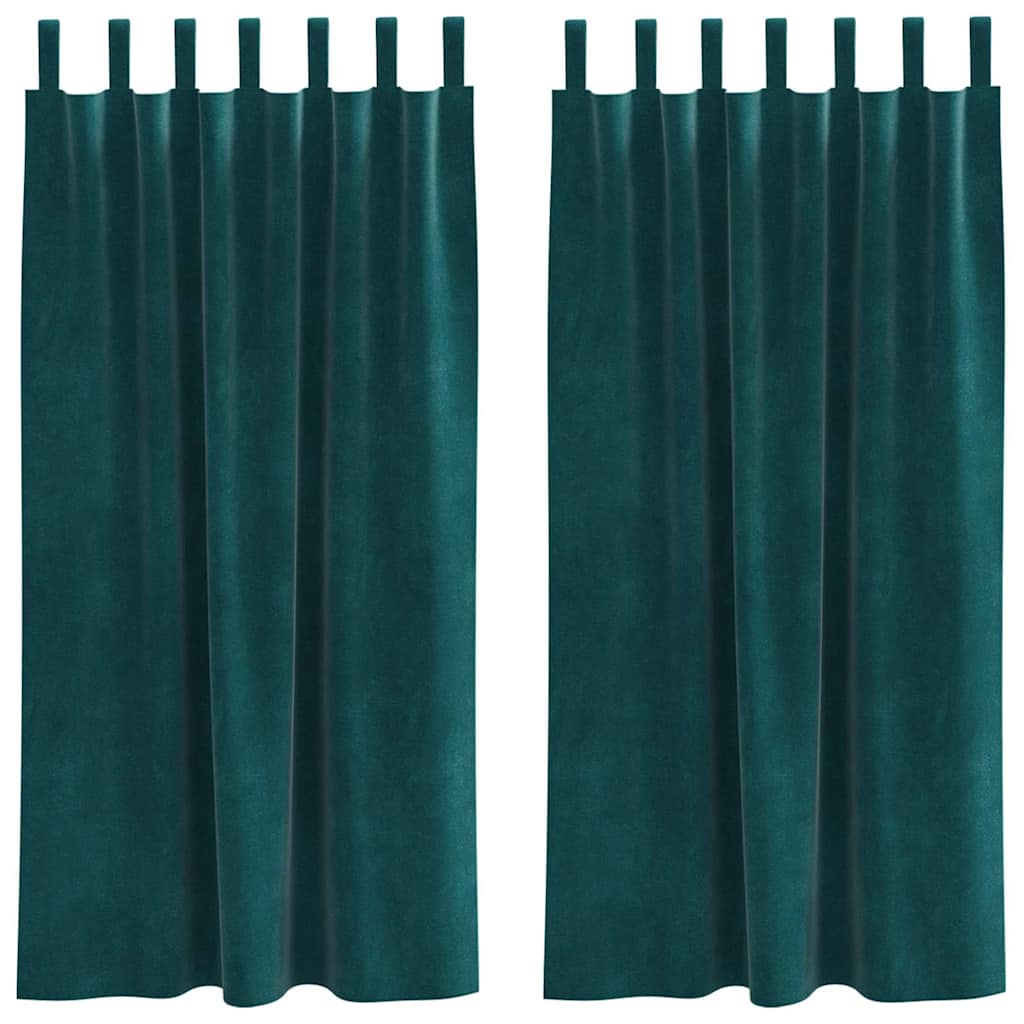 Cortinas com cortinas 2 pcs Verde-escuro 140 x 175 cm Veludo