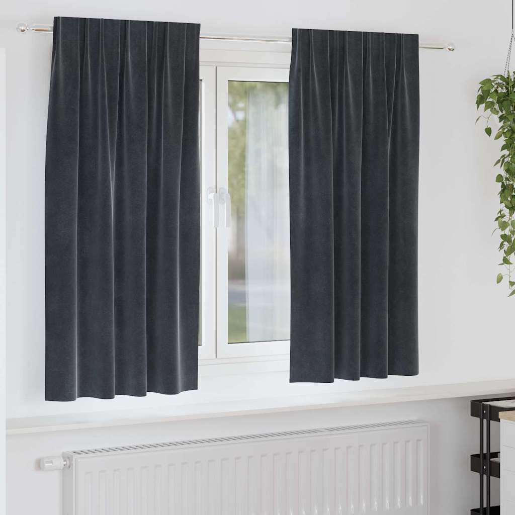 Cortinas com cortinas 2 pcs Cinzento escuro 140 x 175 cm Veludo