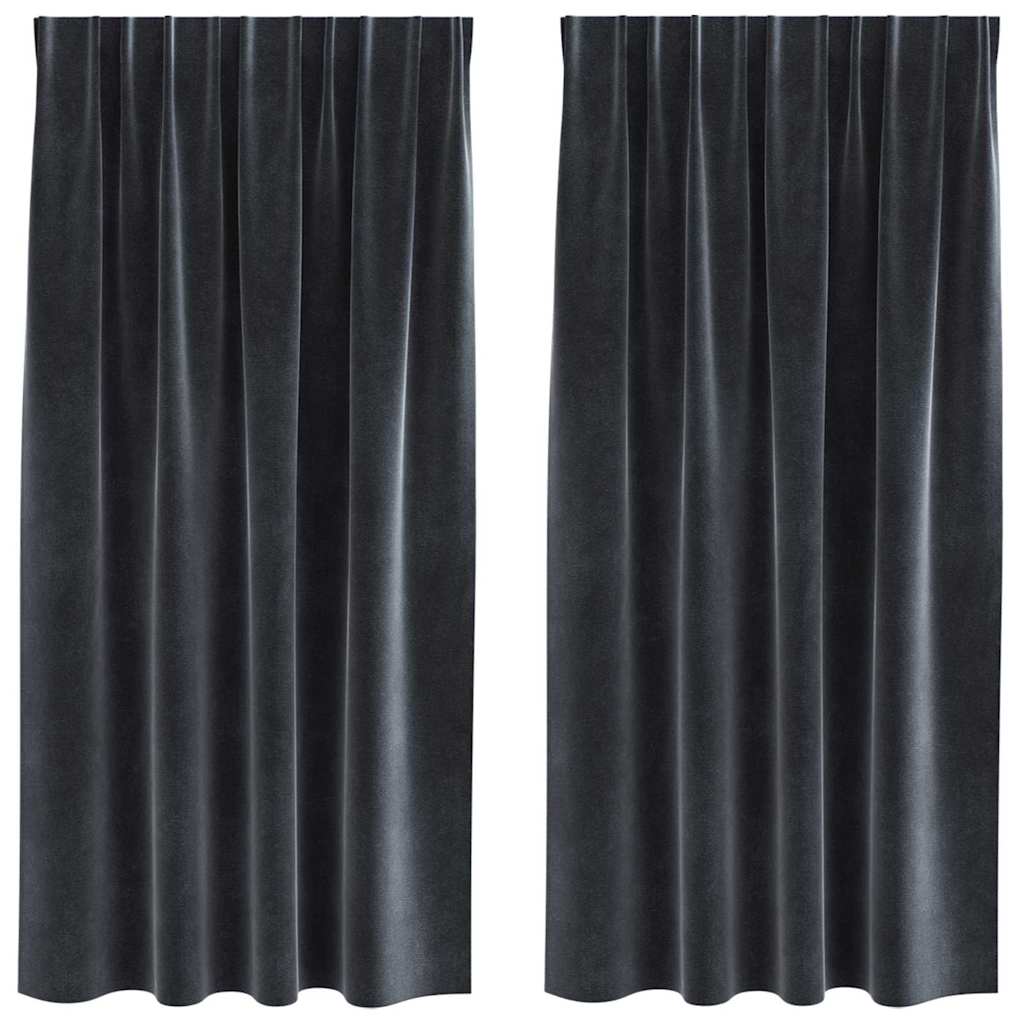 Cortinas com cortinas 2 pcs Cinzento escuro 140 x 175 cm Veludo