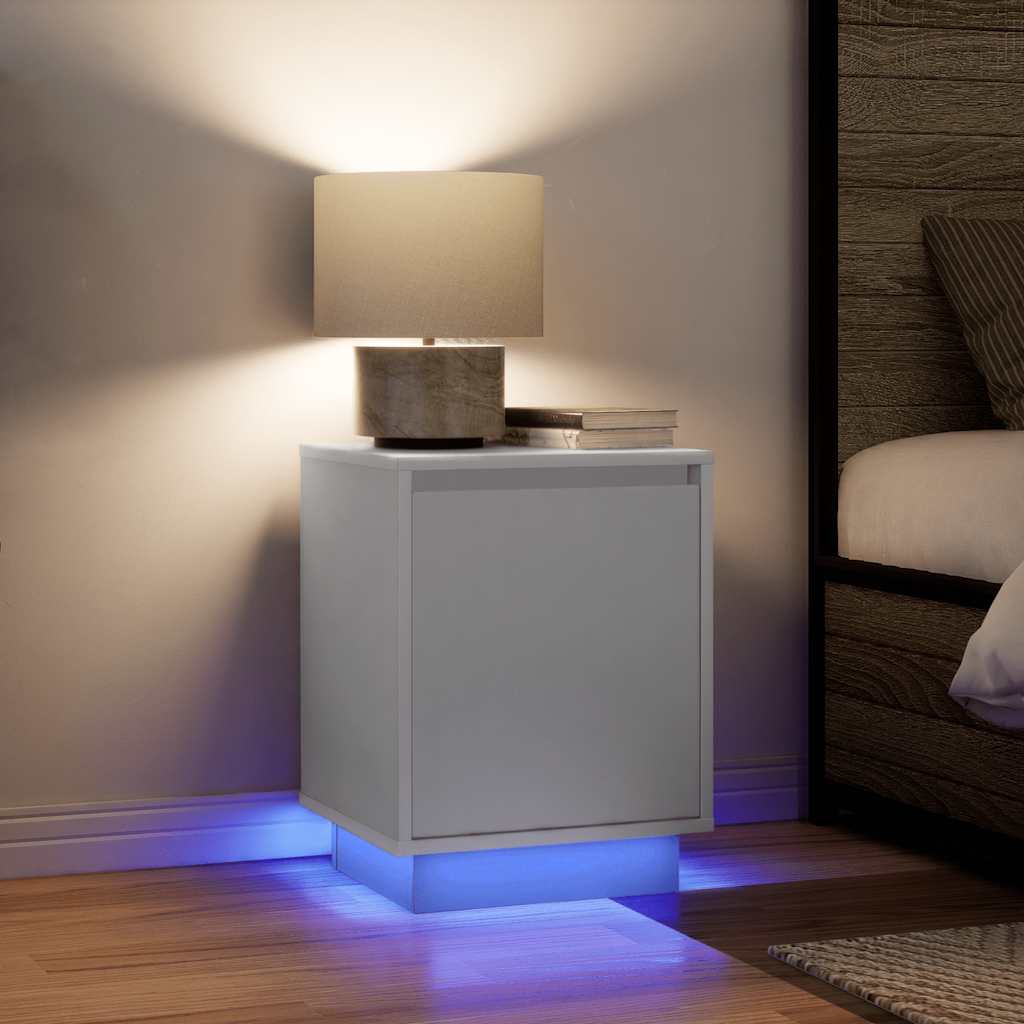 Armário de cabeceira com luzes LED branco 38x34x50 cm