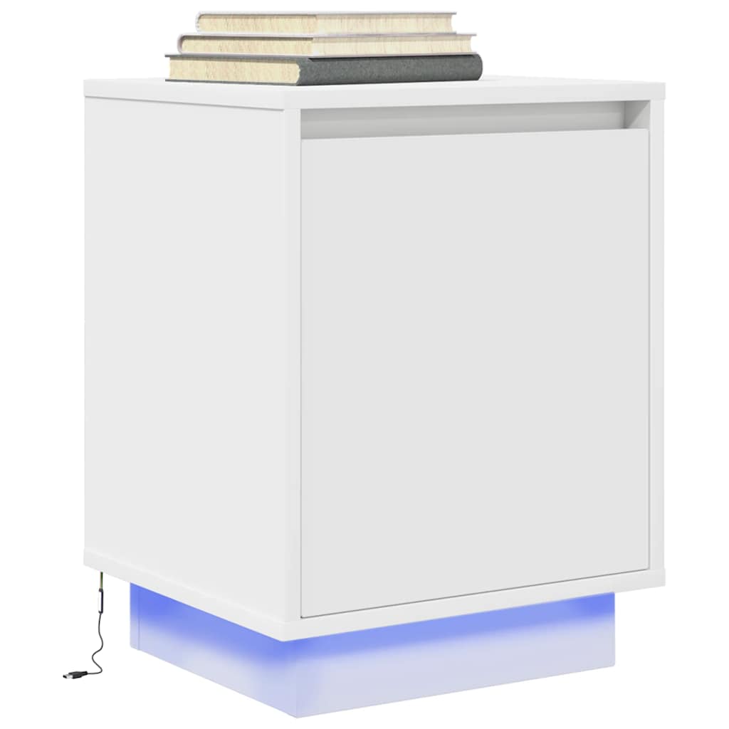 Mesas cabeceira c/ luzes LED 2 pcs 38x34x50 cm branco