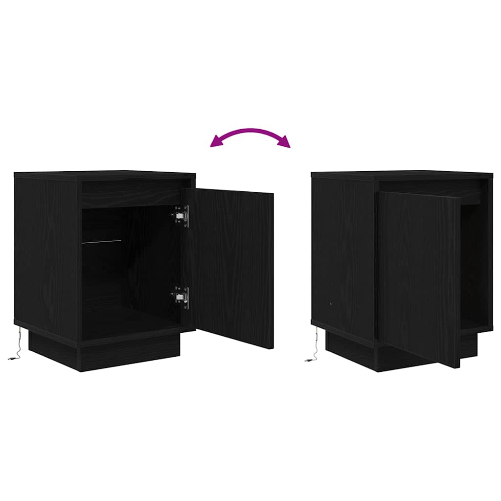 Mesas cabeceira c/ luzes LED 2 pcs 38x34x50 cm preto