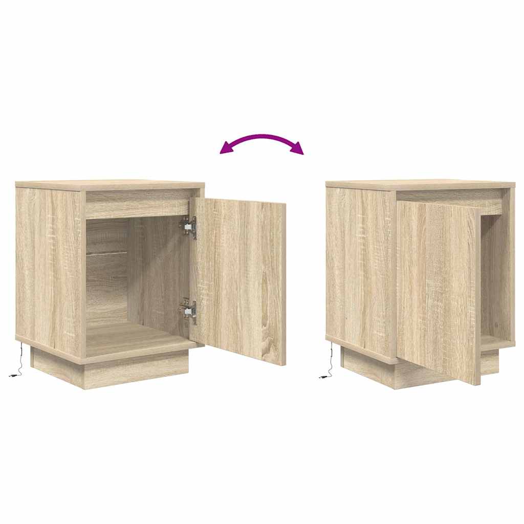 Mesa de cabeceira com luzes LED 38x34x50 cm carvalho sonoma