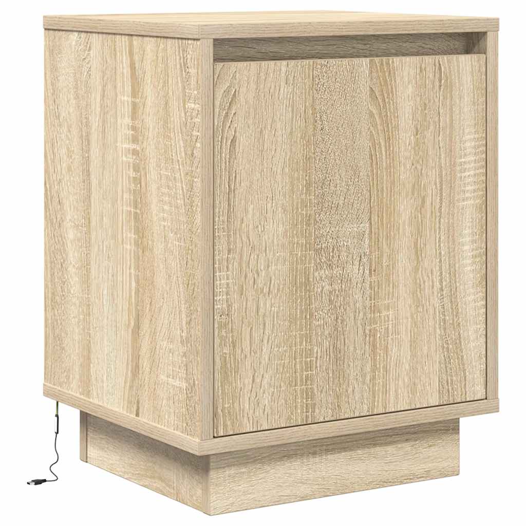 Mesas cabeceira c/ luzes LED 2 pcs 38x34x50cm carvalho sonoma