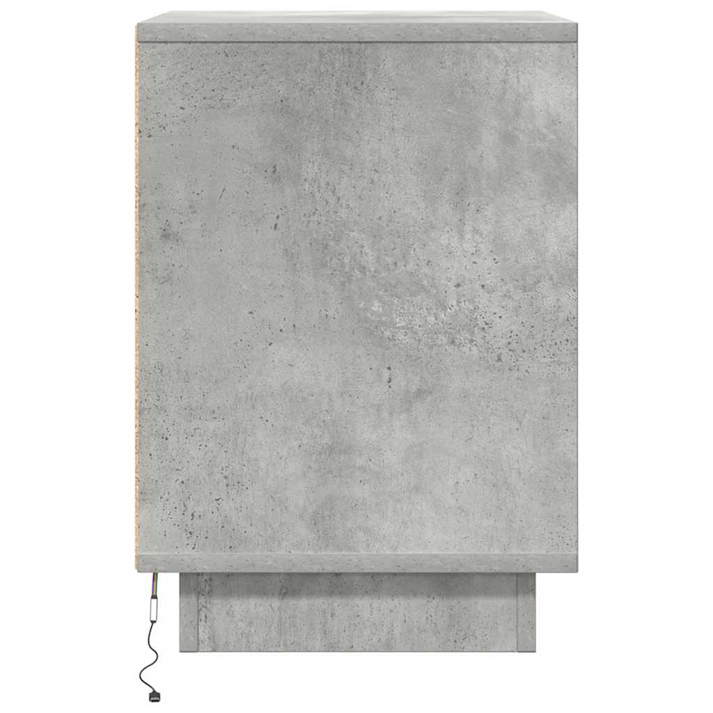 Mesa de cabeceira com luzes LED 38x34x50 cm cinzento-cimento