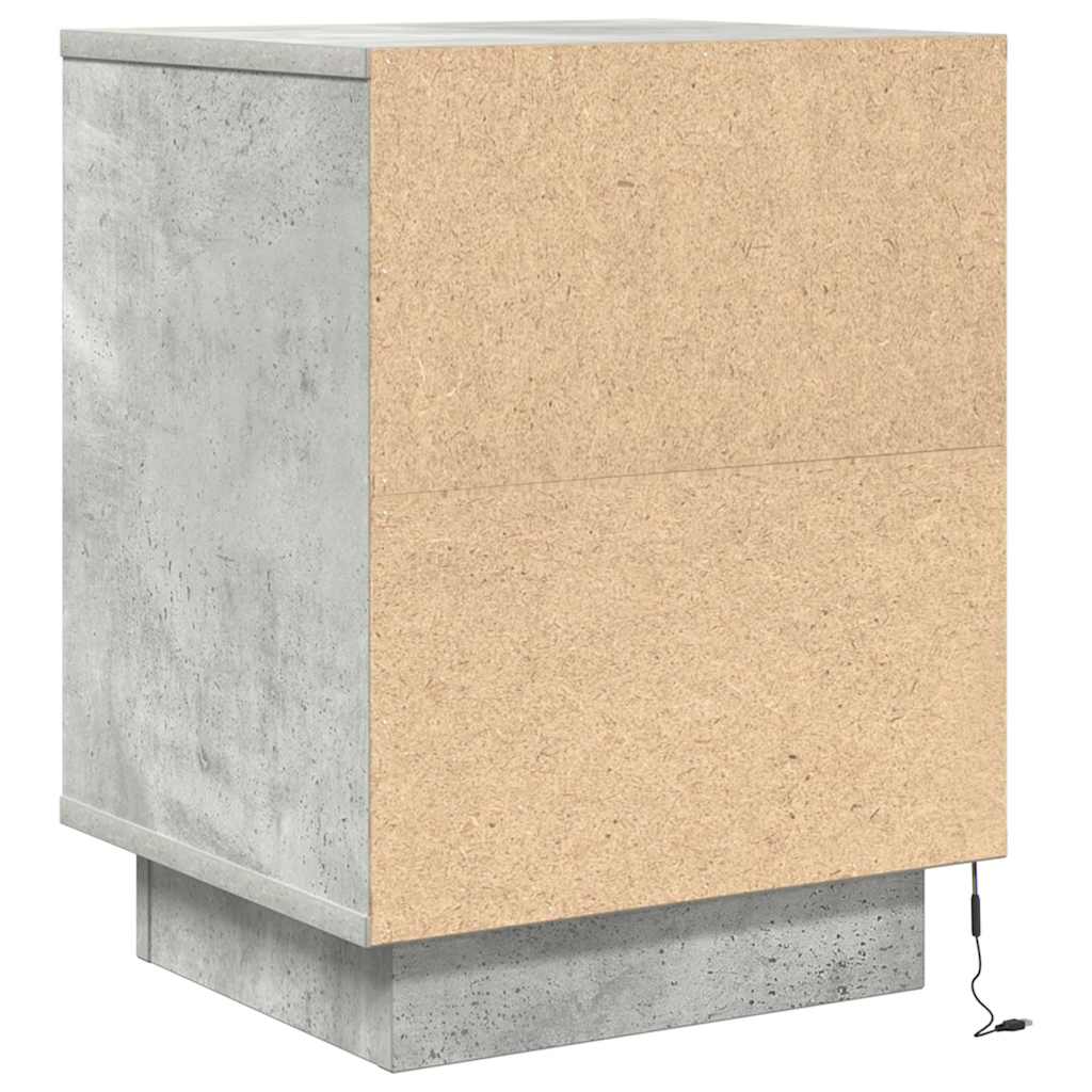 Mesa de cabeceira com luzes LED 38x34x50 cm cinzento-cimento
