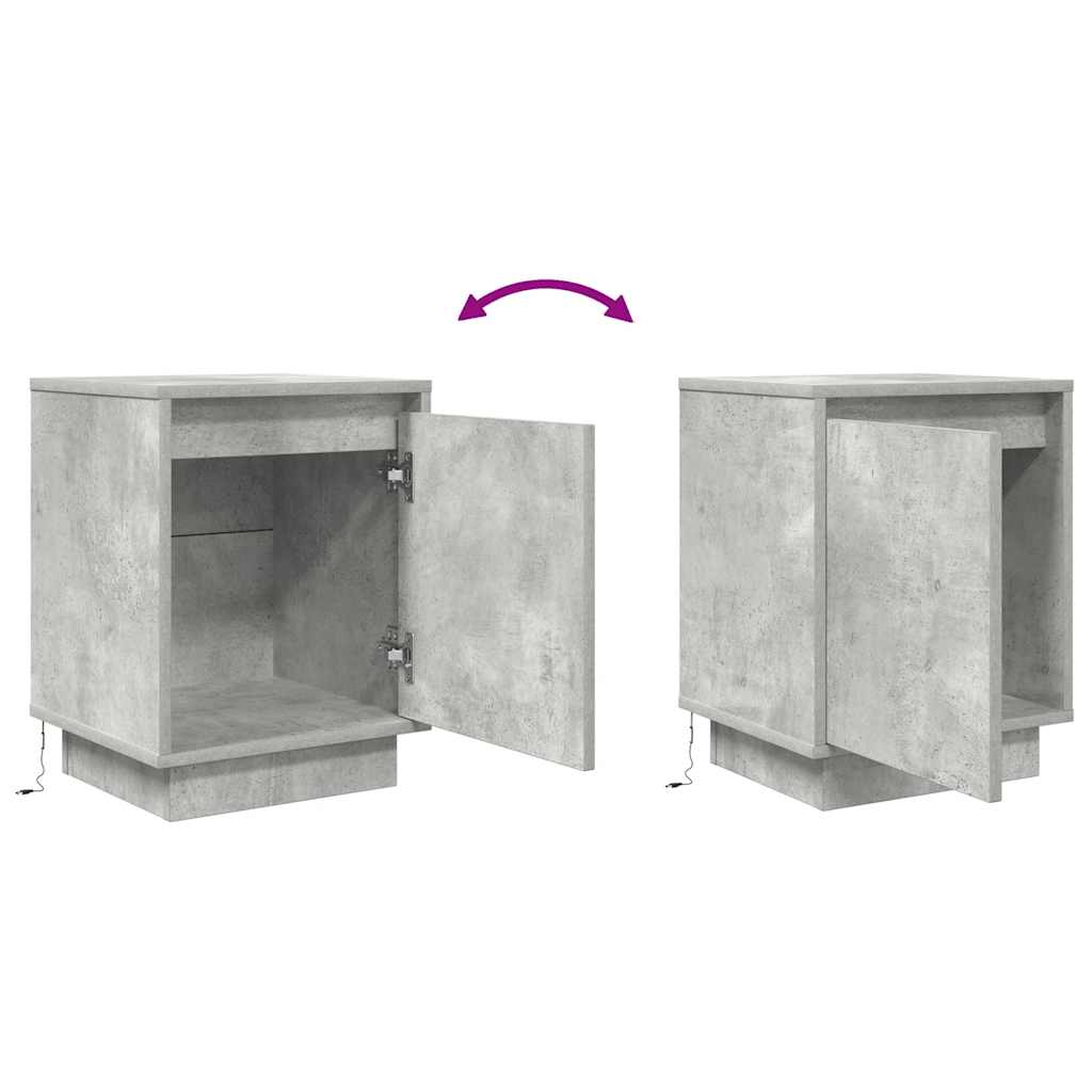 Mesa de cabeceira com luzes LED 38x34x50 cm cinzento-cimento