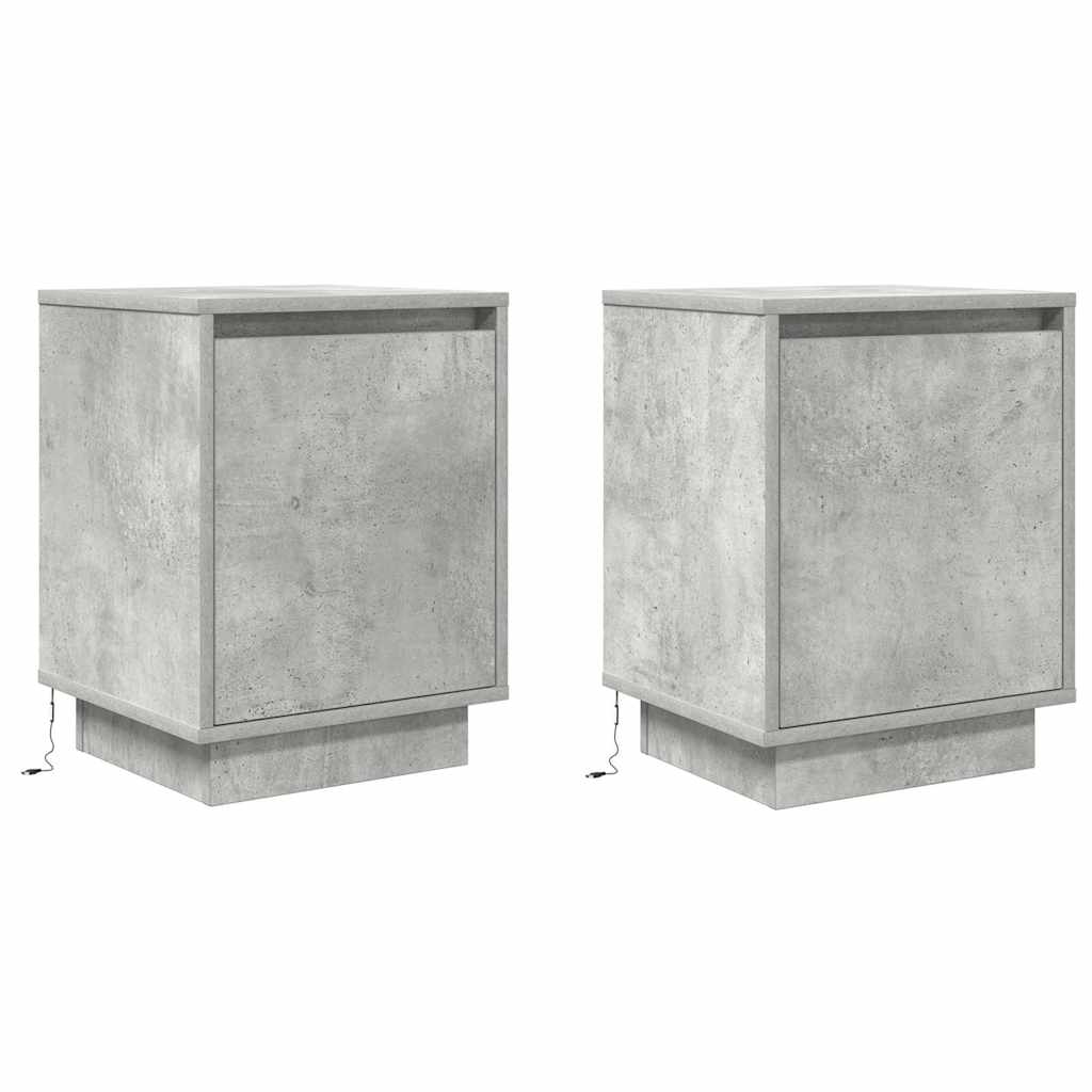 Mesas cabeceira c/ luzes LED 2 pcs 38x34x50 cm cinzento-cimento
