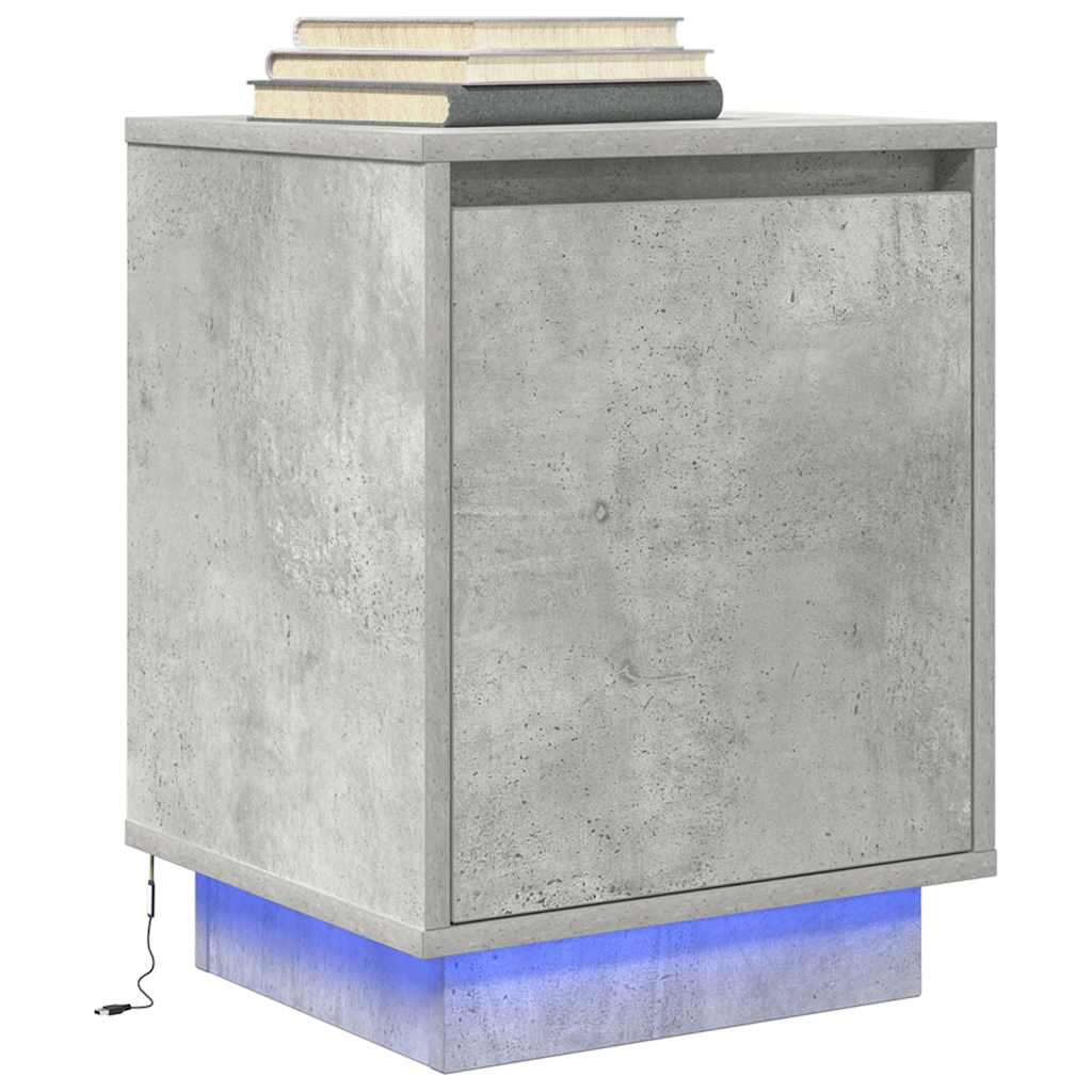 Mesas cabeceira c/ luzes LED 2 pcs 38x34x50 cm cinzento-cimento