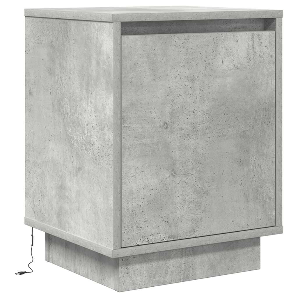 Mesas cabeceira c/ luzes LED 2 pcs 38x34x50 cm cinzento-cimento