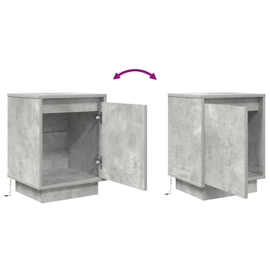 Mesas cabeceira c/ luzes LED 2 pcs 38x34x50 cm cinzento-cimento