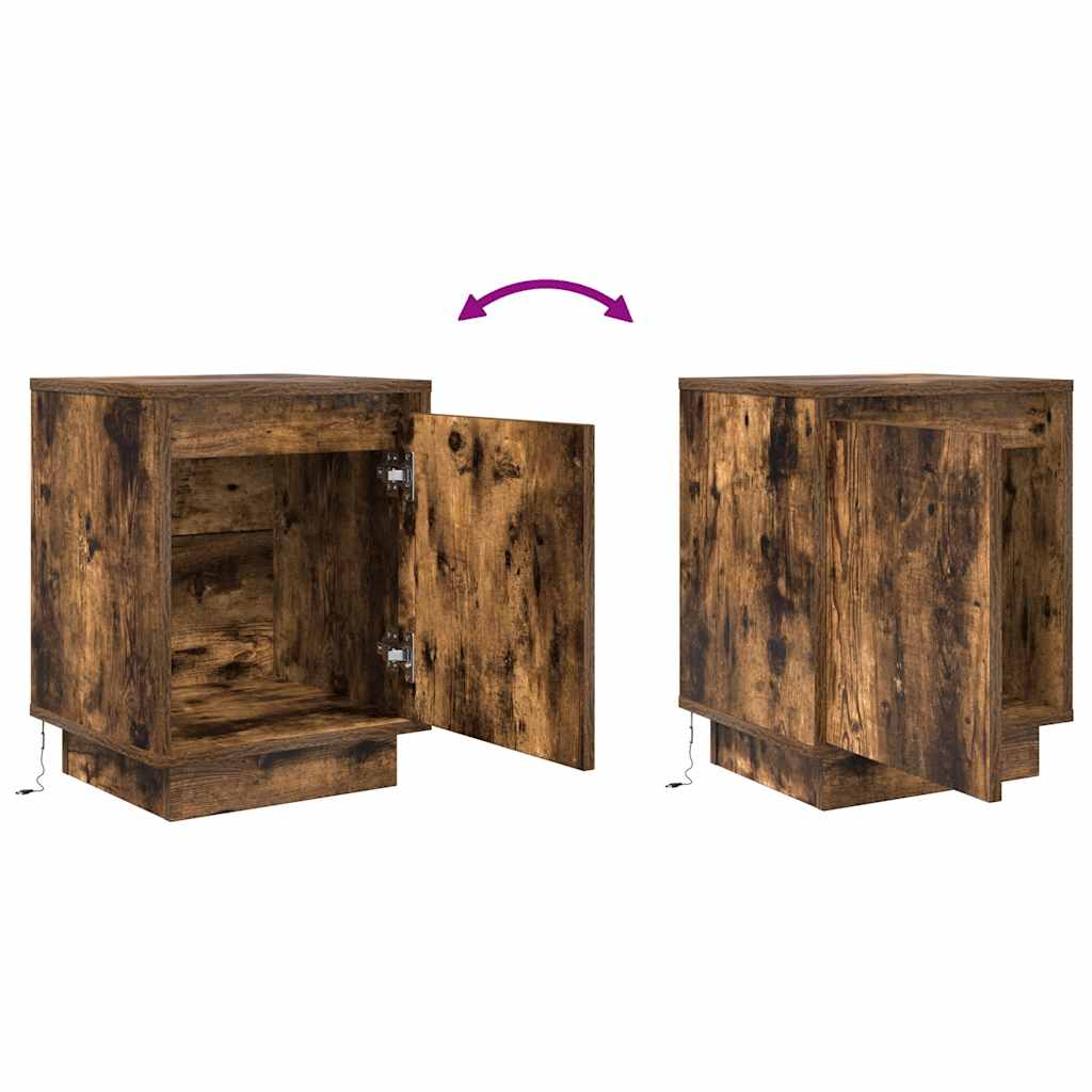 Mesa de cabeceira com luzes LED 38x34x50 cm carvalho fumado