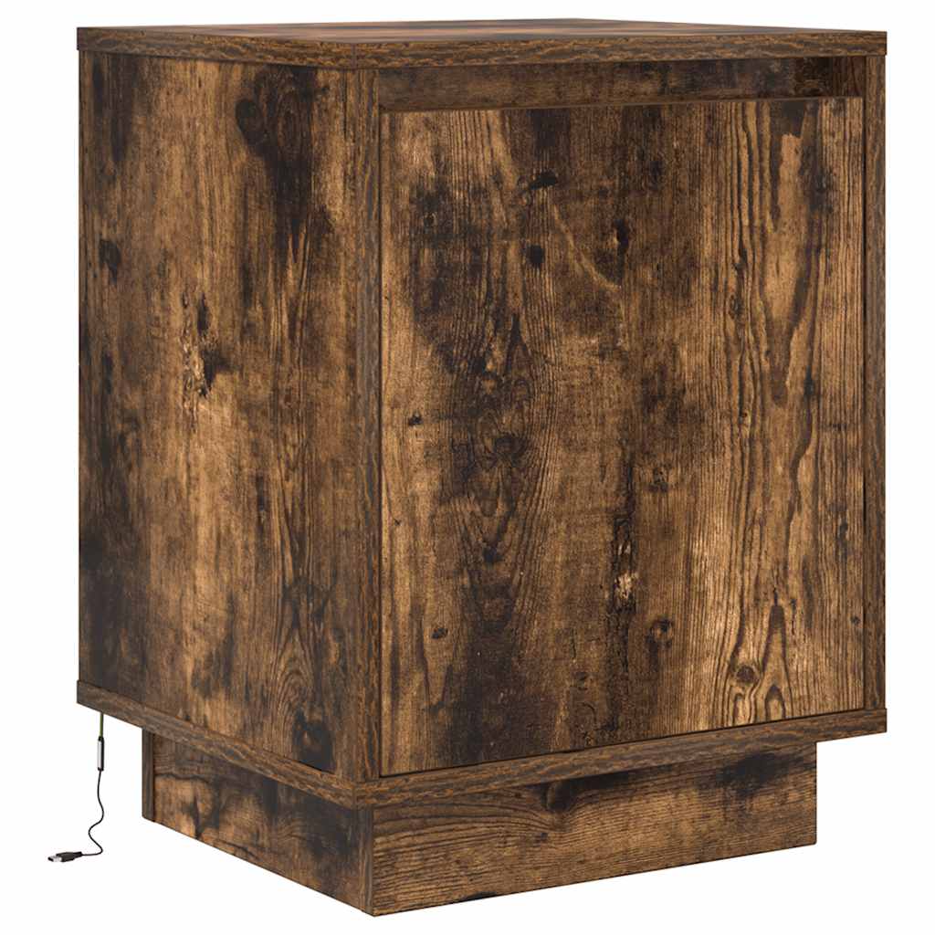 Mesas cabeceira c/ luzes LED 2 pcs 38x34x50 cm carvalho fumado
