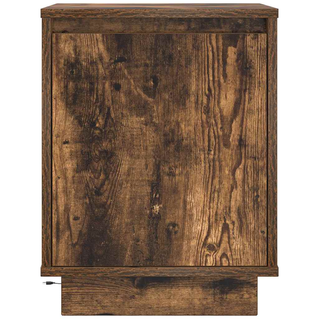 Mesas cabeceira c/ luzes LED 2 pcs 38x34x50 cm carvalho fumado