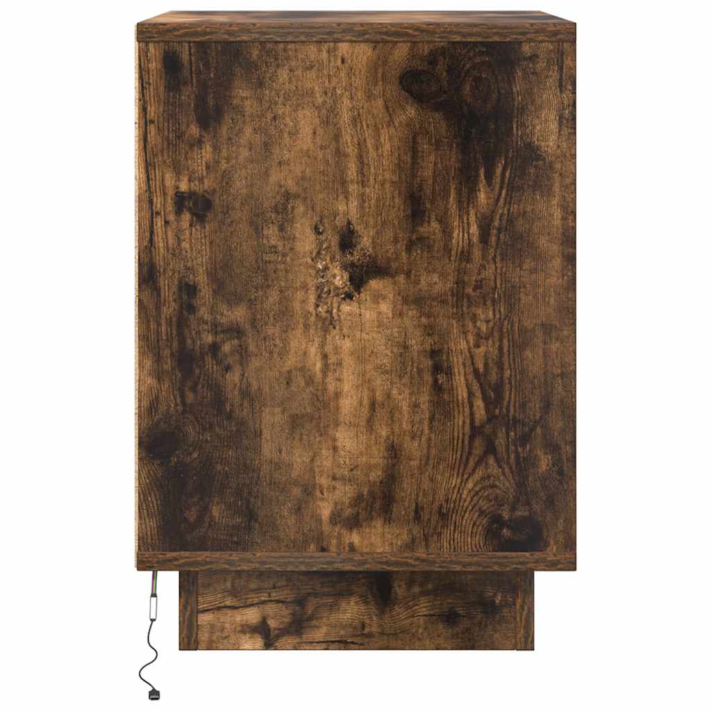Mesas cabeceira c/ luzes LED 2 pcs 38x34x50 cm carvalho fumado
