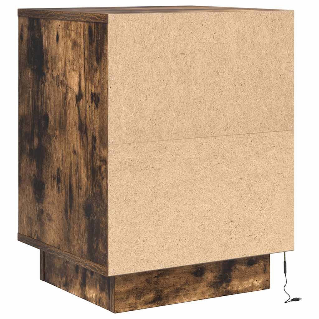 Mesas cabeceira c/ luzes LED 2 pcs 38x34x50 cm carvalho fumado