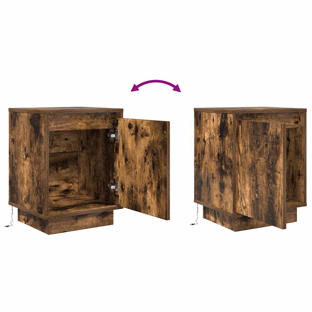 Mesas cabeceira c/ luzes LED 2 pcs 38x34x50 cm carvalho fumado