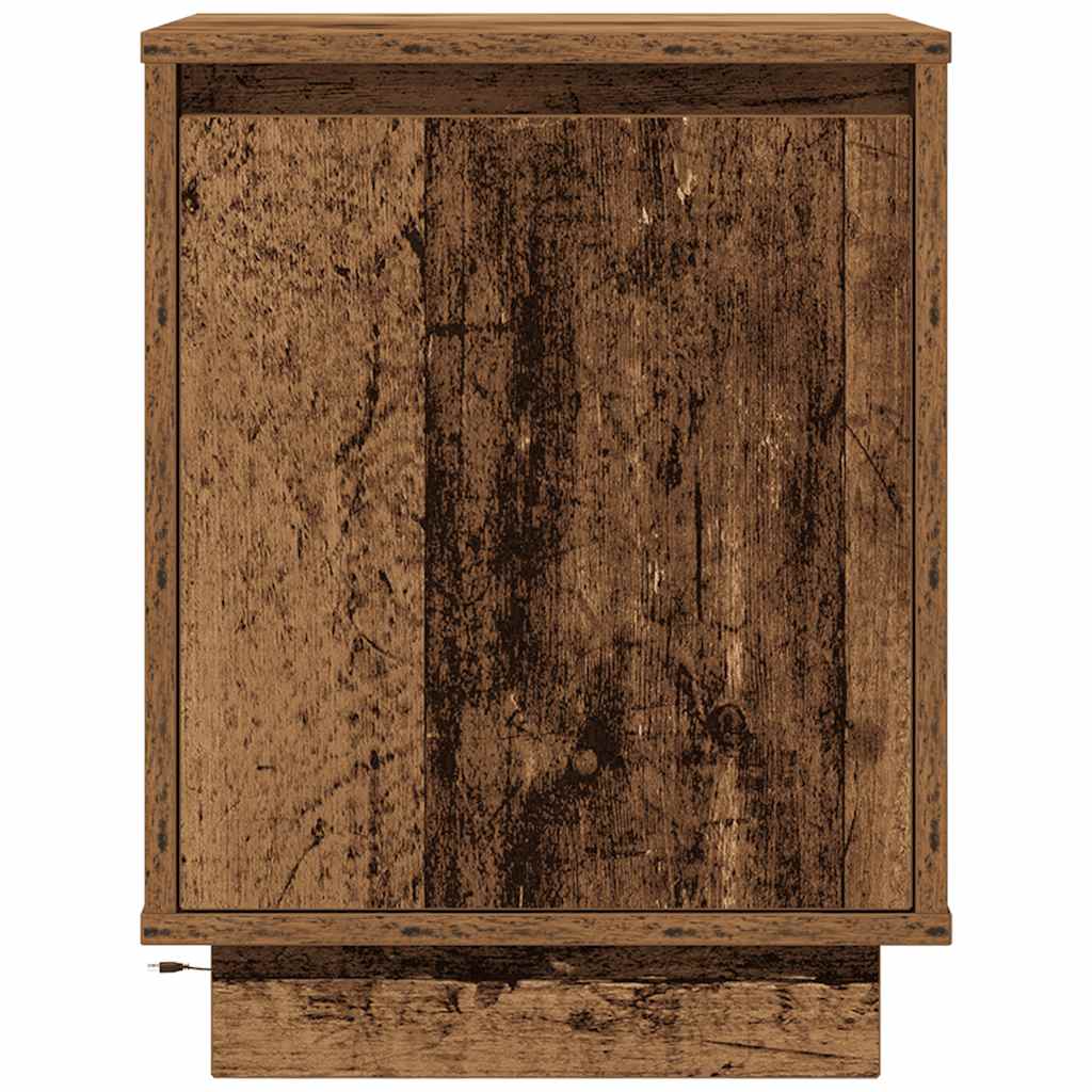 Mesa de cabeceira com luzes LED 38x34x50 cm madeira velha