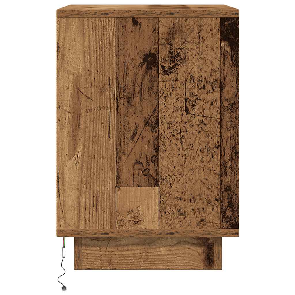 Mesa de cabeceira com luzes LED 38x34x50 cm madeira velha