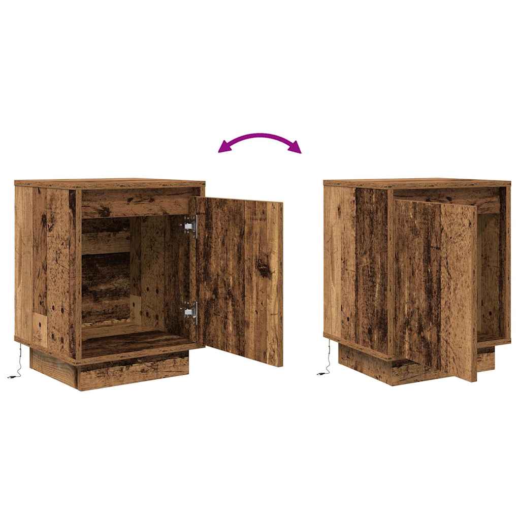 Mesa de cabeceira com luzes LED 38x34x50 cm madeira velha