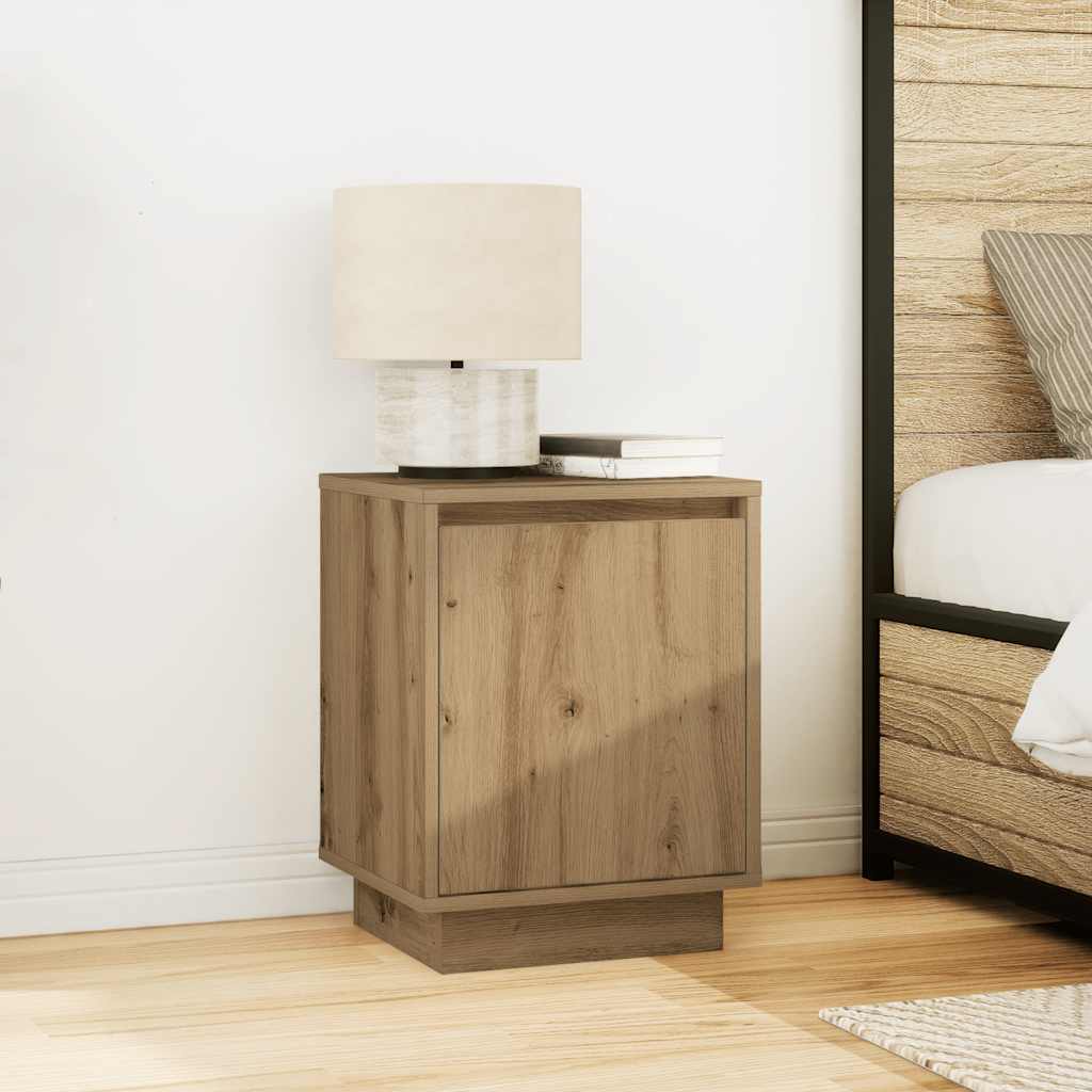 Mesa de cabeceira com luzes LED Carvalho Artesanal 38x34x50 cm