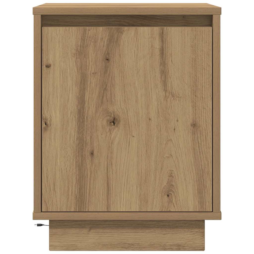 Mesa de cabeceira com luzes LED Carvalho Artesanal 38x34x50 cm
