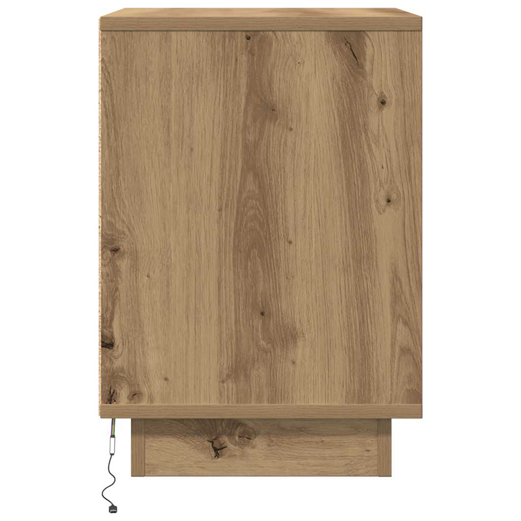 Mesa de cabeceira com luzes LED Carvalho Artesanal 38x34x50 cm