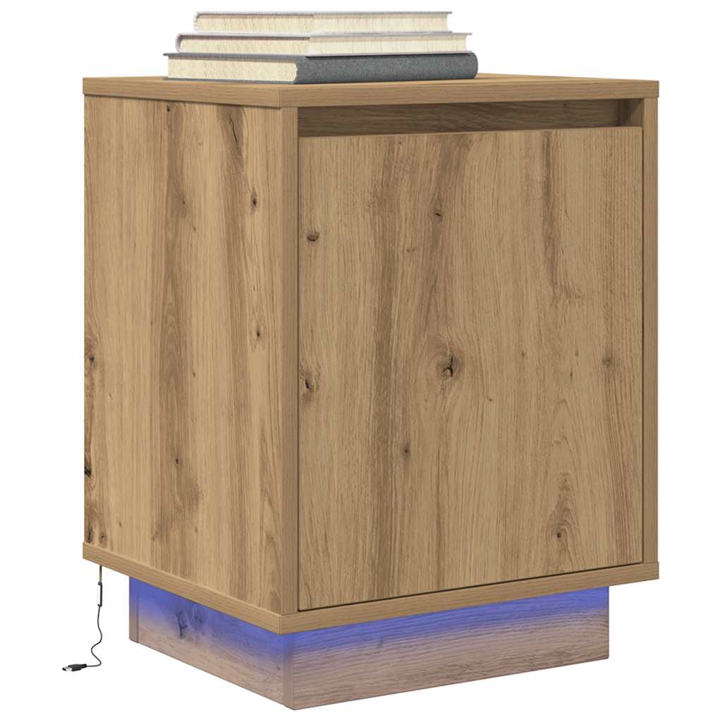 Mesa de cabeceira com luzes LED Carvalho Artesanal 38x34x50 cm
