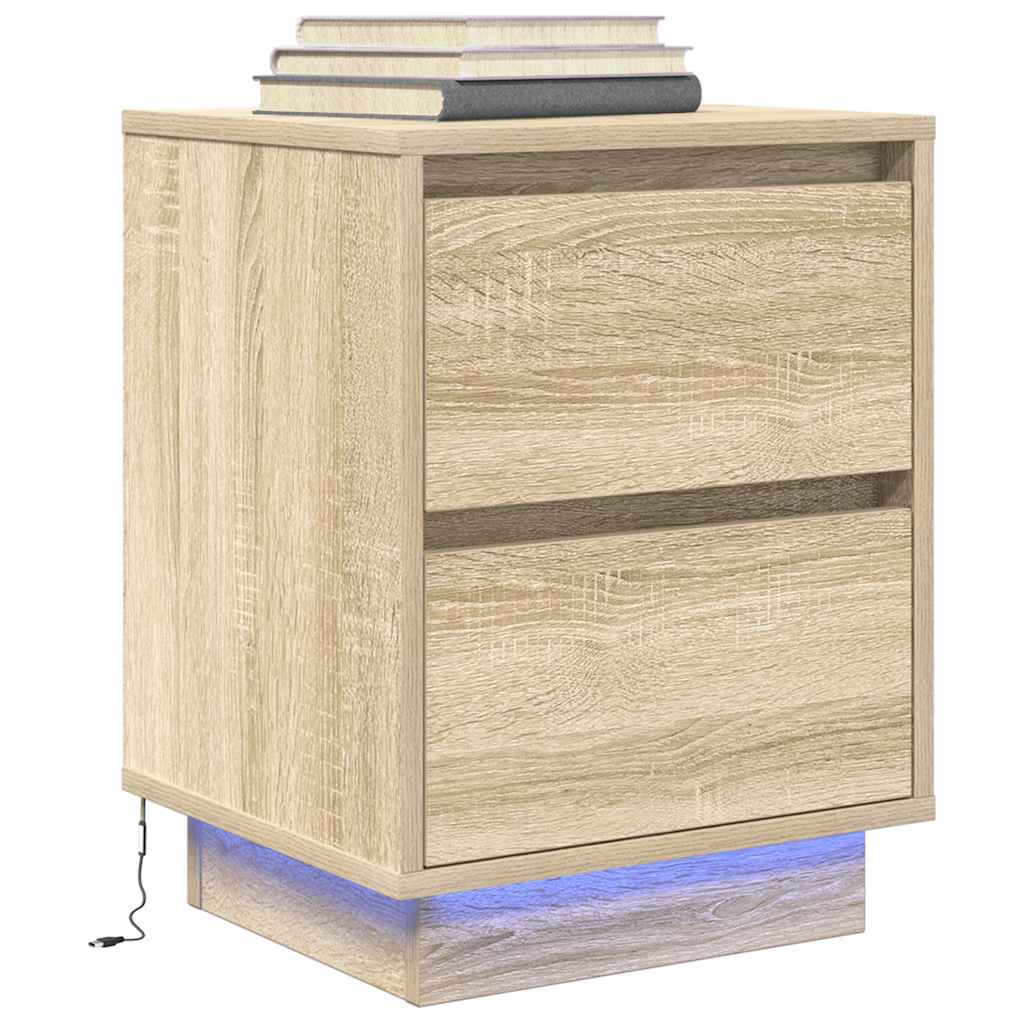 Mesas cabeceira c/ luzes LED 2 pcs 38x34x50cm carvalho sonoma