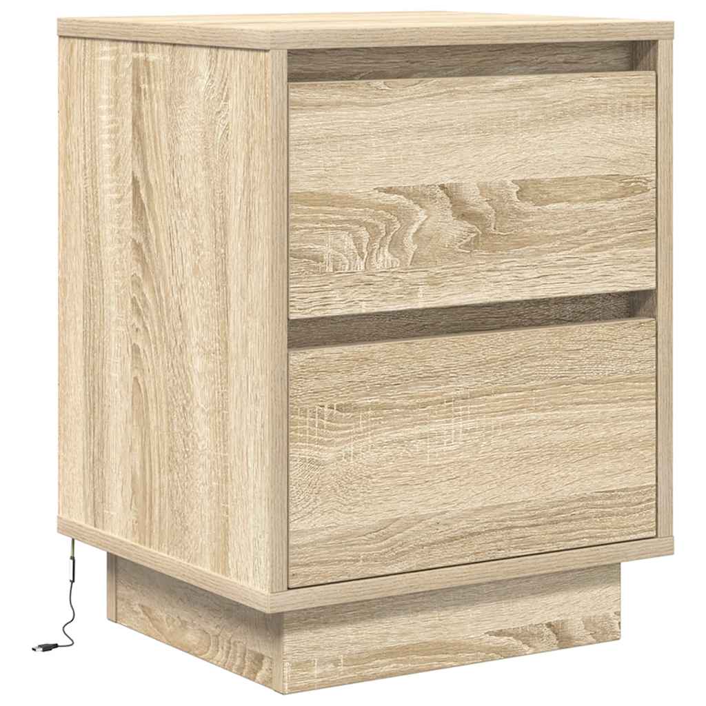 Mesas cabeceira c/ luzes LED 2 pcs 38x34x50cm carvalho sonoma