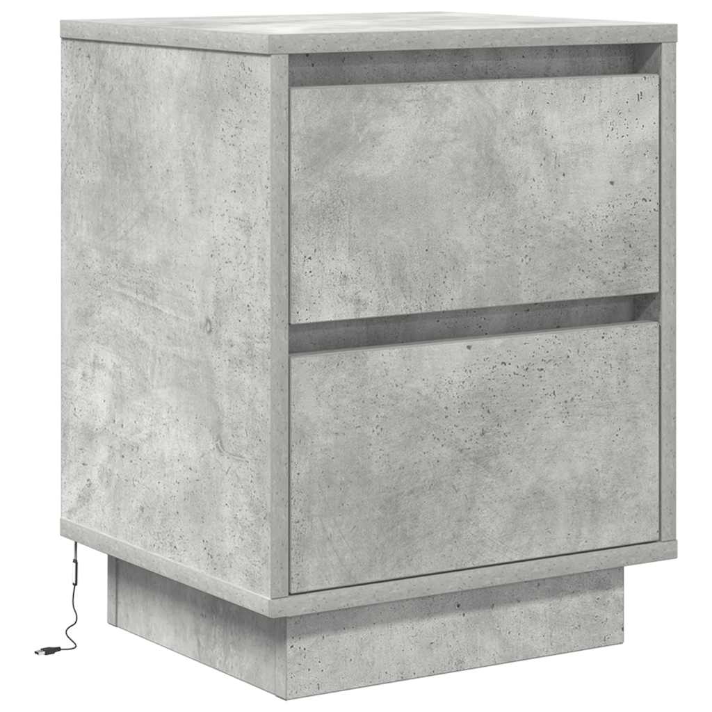 Mesa de cabeceira com luzes LED 38x34x50 cm cinzento-cimento
