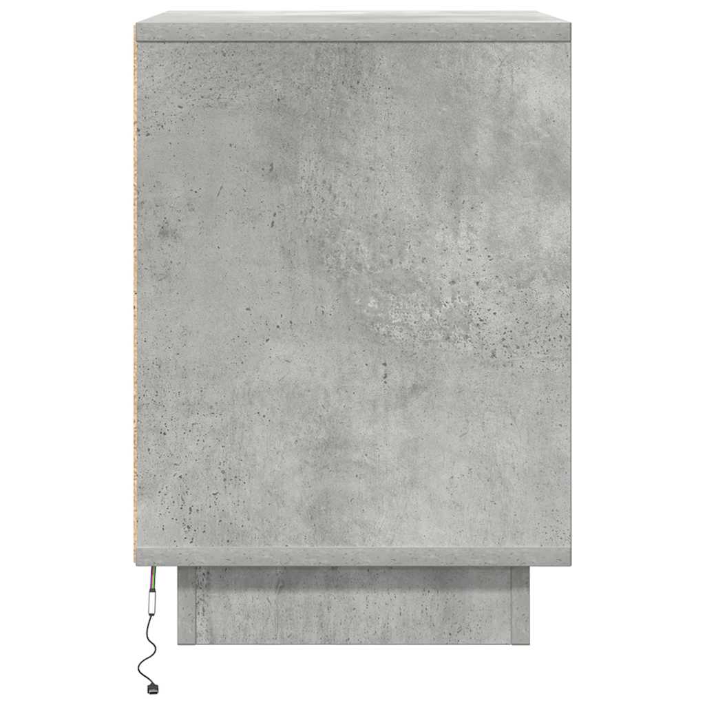 Mesa de cabeceira com luzes LED 38x34x50 cm cinzento-cimento
