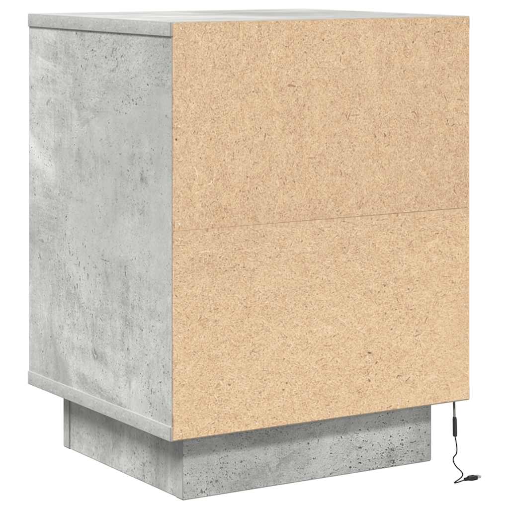 Mesa de cabeceira com luzes LED 38x34x50 cm cinzento-cimento