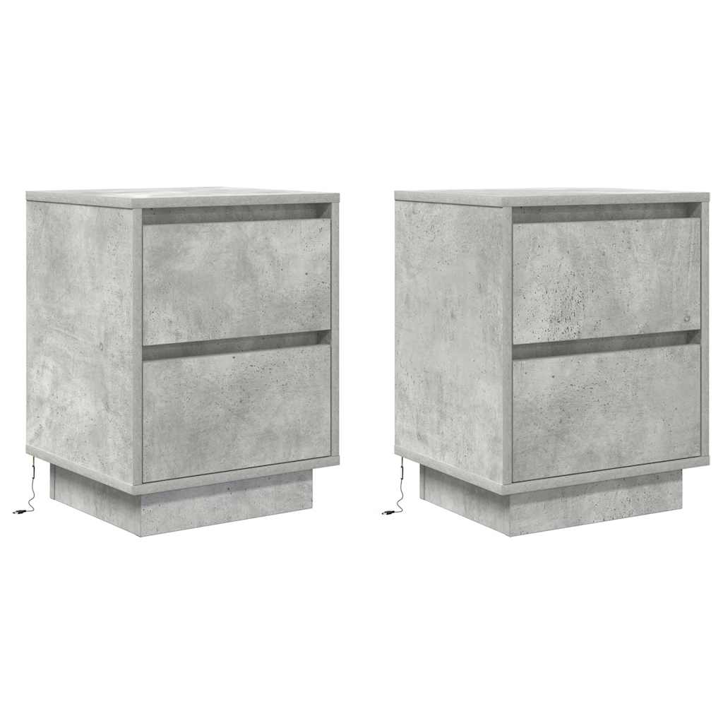 Mesas cabeceira c/ luzes LED 2 pcs 38x34x50 cm cinzento-cimento