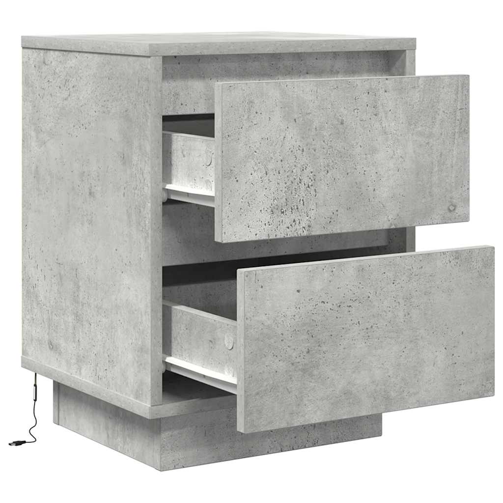 Mesas cabeceira c/ luzes LED 2 pcs 38x34x50 cm cinzento-cimento