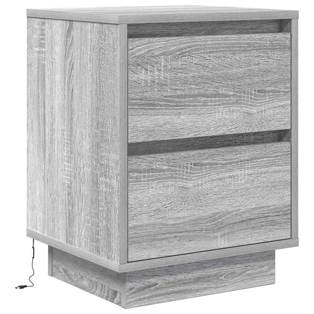 Mesa de cabeceira com luzes LED 38x34x50 cm cinzento-sonoma